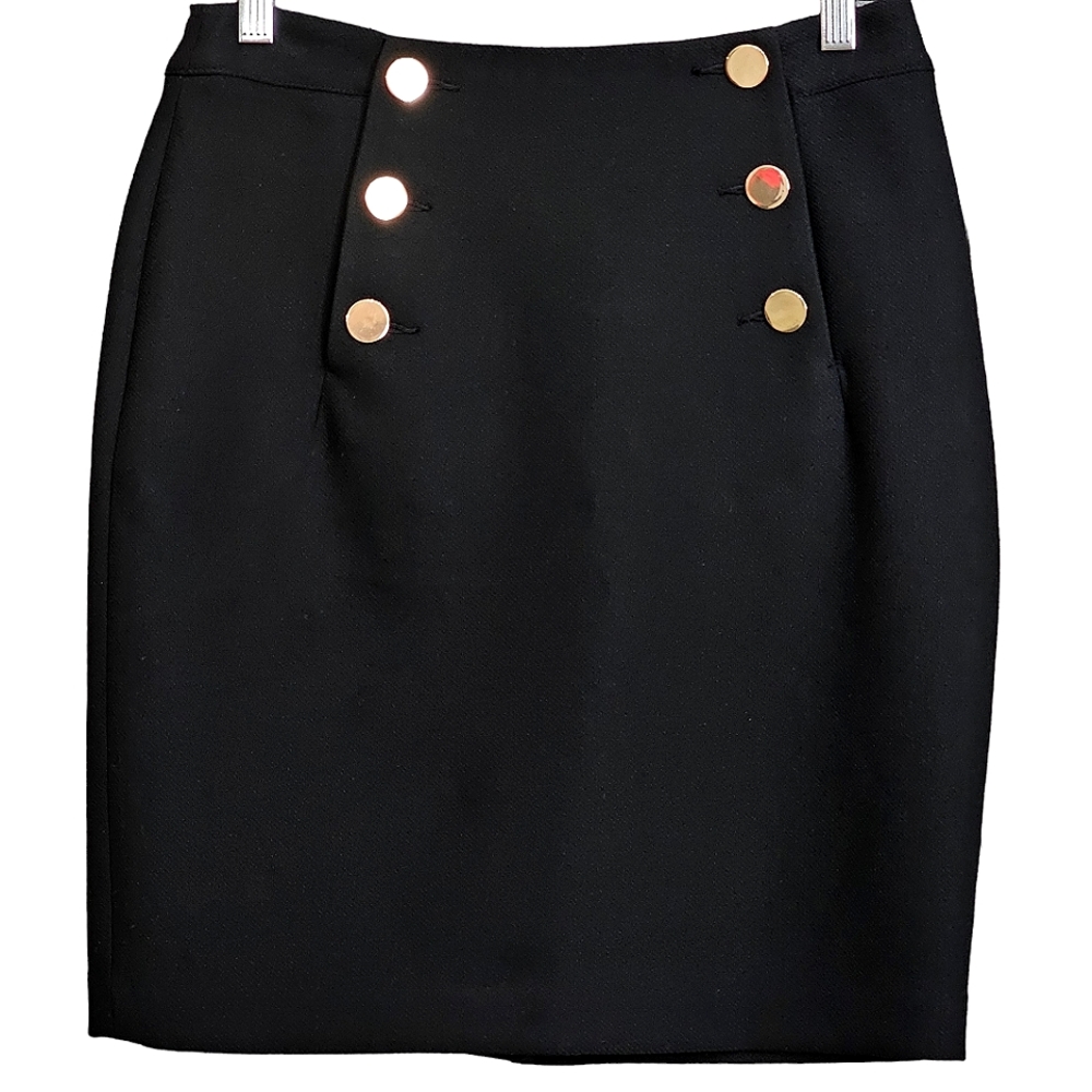 Nwt H&M Black Knit Mini Skirt w/6 Gold Buttons at Waist